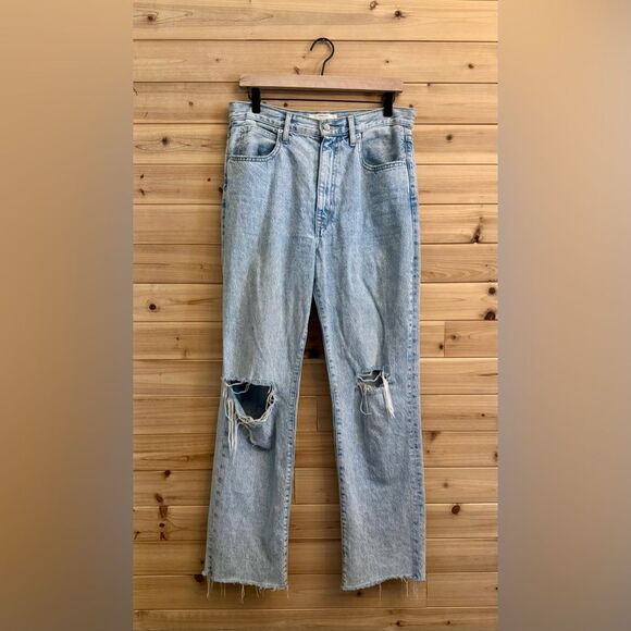 SLVRLAKE Size 29/8 London High Rise Straight Leg Distressed Raw Edge Jeans - Picture 1 of 16